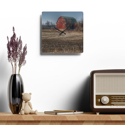 U R There Photography Bowers Road Goodland Red Rustic Farmhouse Acrylic Analog Wall Clock