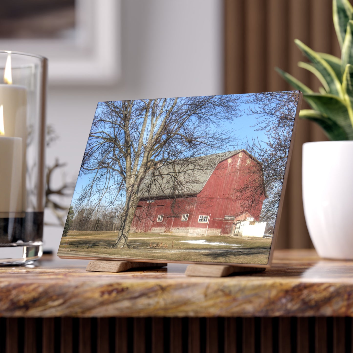 U R There Photography Dixon Road Red Rustic Farmhouse Decorative Ceramic Tile