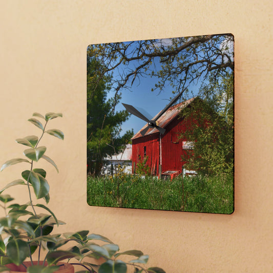 U R There Photography Bronson Lake Road Barn at the Bend Rustic Farmhouse Acrylic Analog Wall Clock