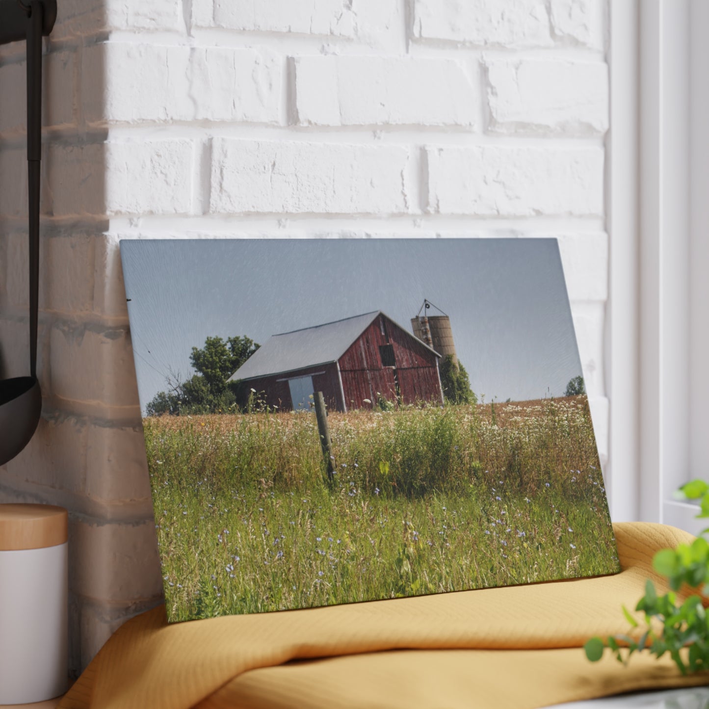 U R There Photography North Lake Pleasant Little Red Rustic Farmhouse Tempered-Glass Cutting Board