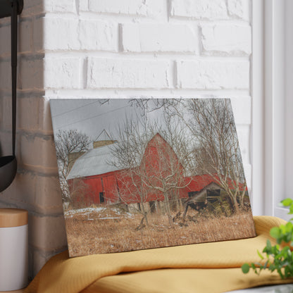 U R There Photography North Five Lakes Road Red Rustic Farmhouse Tempered-Glass Cutting Board 8"x 11"