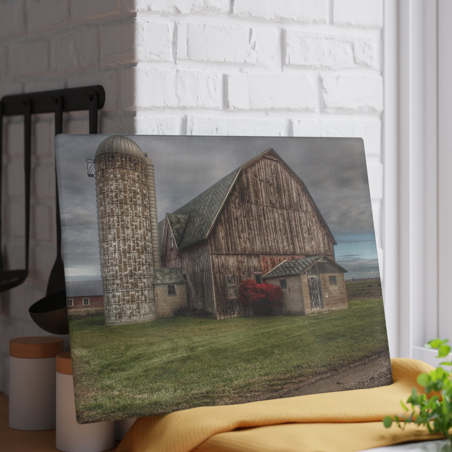 U R There Photography Roedel Road Red Rustic Farmhouse Tempered-Glass Cutting Board