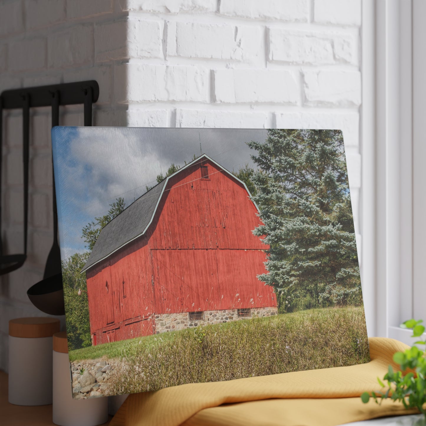 U R There Photography Oxford Baldwin Red Rustic Farmhouse Tempered-Glass Cutting Board