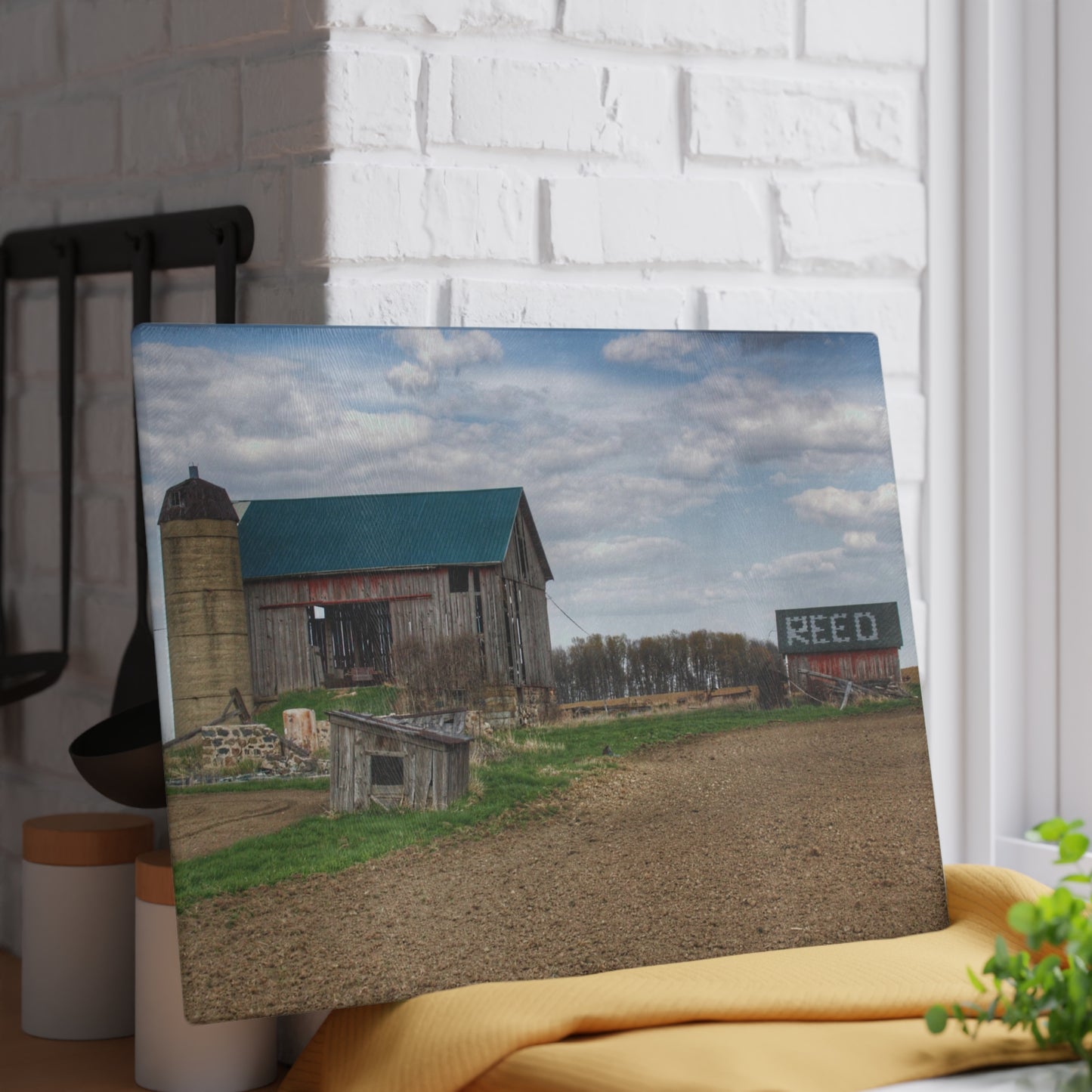 U R There Photography Cedar Creek Road Reds Rustic Farmhouse Tempered-Glass Cutting Board