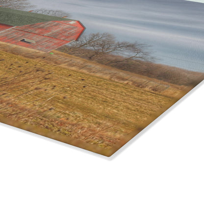 U R There Photography Clark Road Hillside Red I Rustic Farmhouse Tempered-Glass Cutting Board