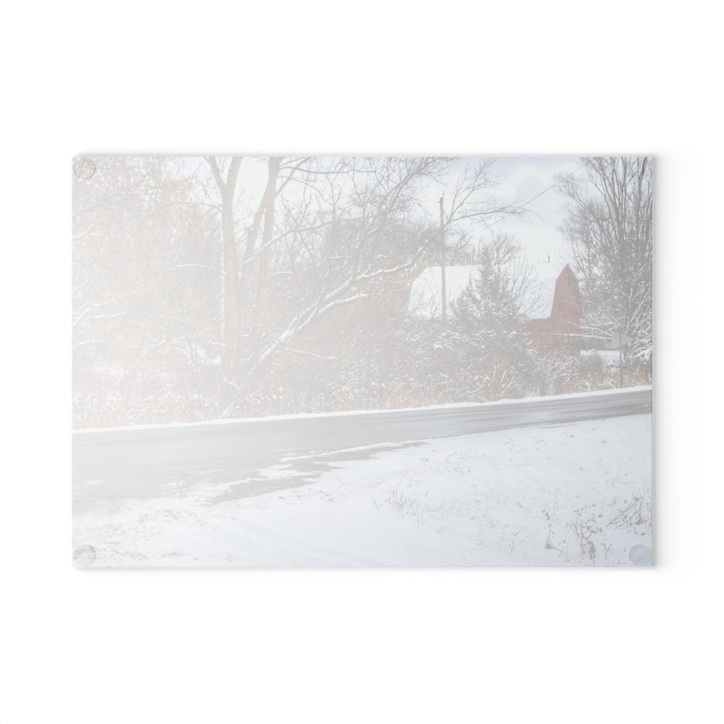 U R There Photography Dodge Road Winter Red Rustic Farmhouse Tempered-Glass Cutting Board