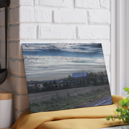 U R There Photography Burnside Road Grey Blues Rustic Farmhouse Tempered-Glass Cutting Board 8"x 11"
