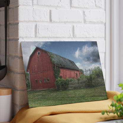 U R There Photography Hegel Road Old Red I Rustic Farmhouse Tempered-Glass Cutting Board 8"x 11"