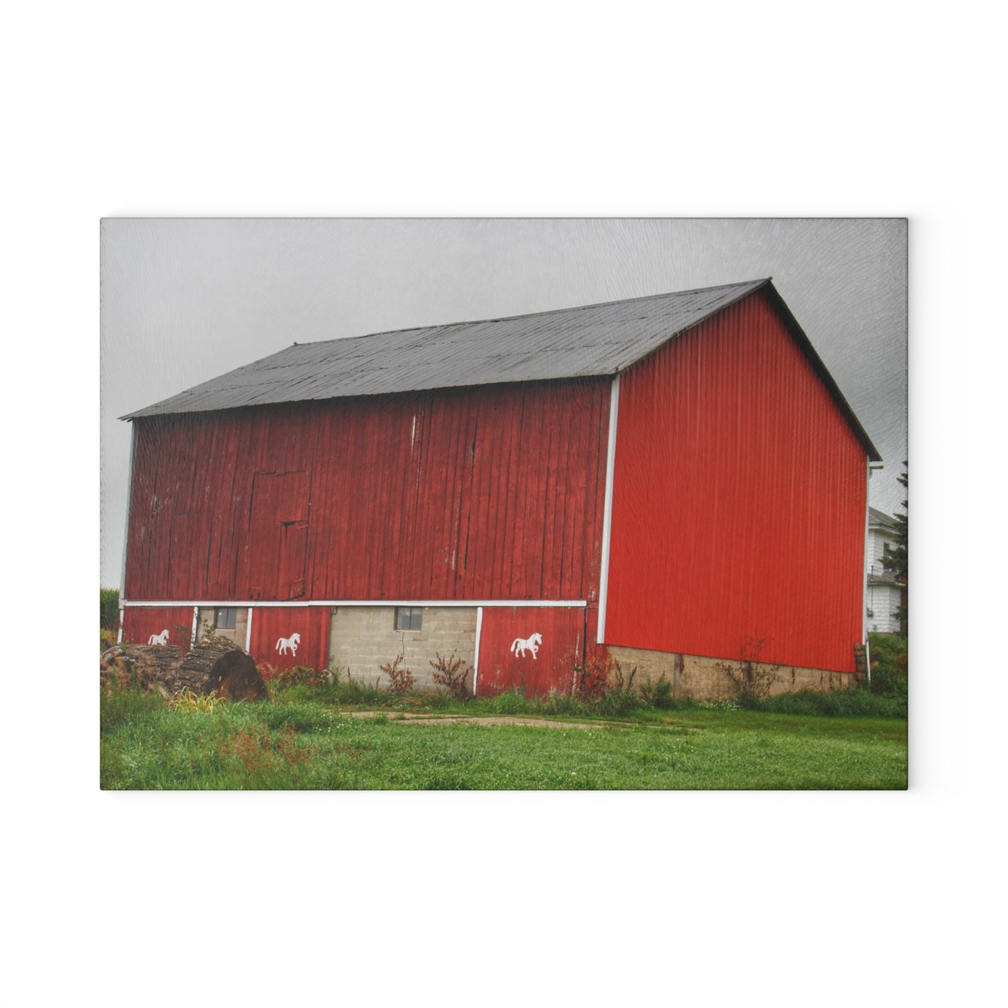 U R There Photography Brown Road Horse Barn II Rustic Farmhouse Tempered-Glass Cutting Board