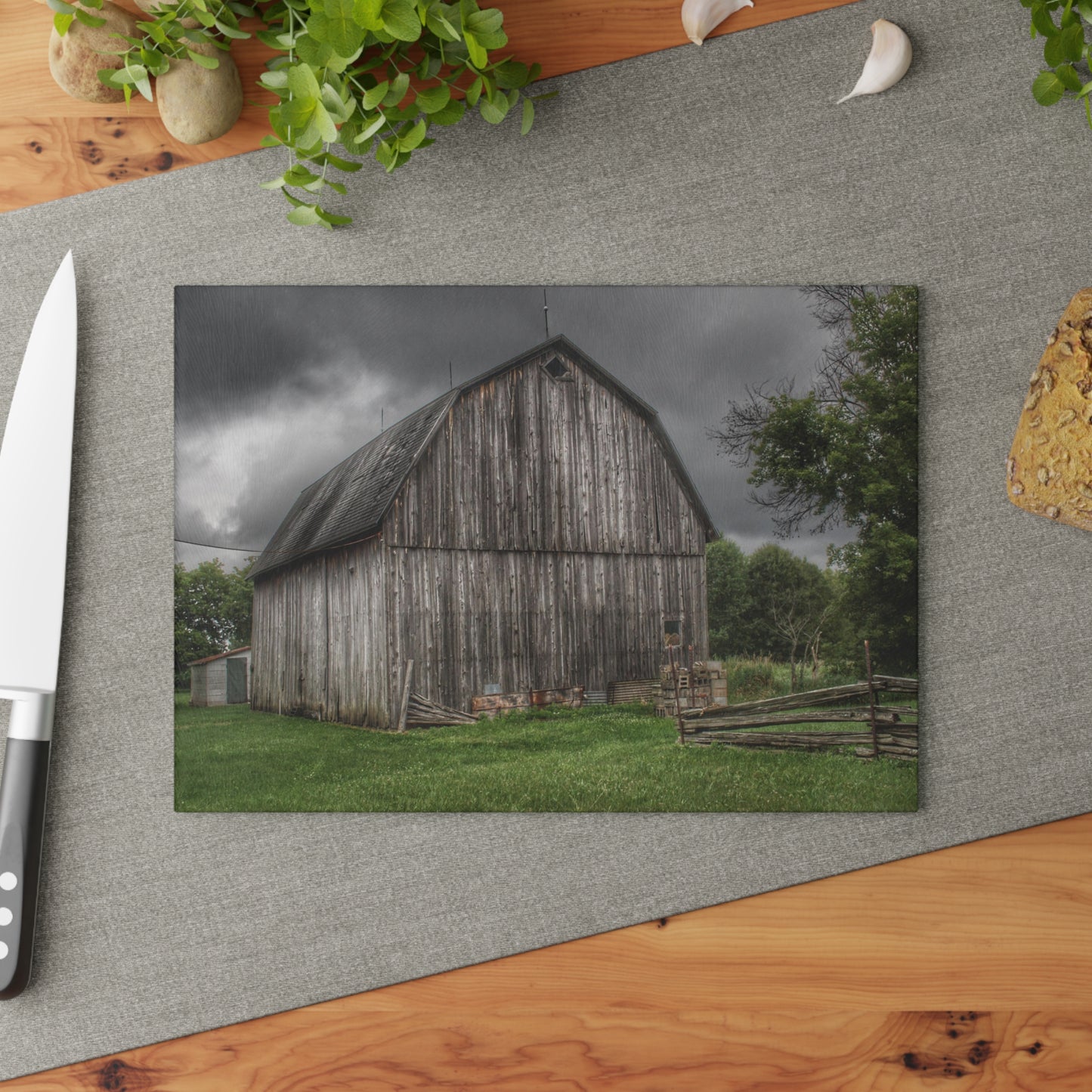 U R There Photography Attica Grey Rustic Farmhouse Tempered-Glass Cutting Board