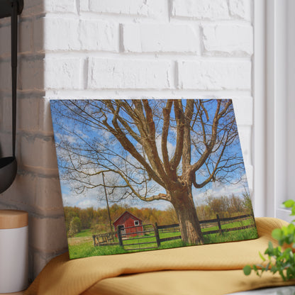 U R There Photography Delano Oak and Little Red Rustic Farmhouse Tempered-Glass Cutting Board