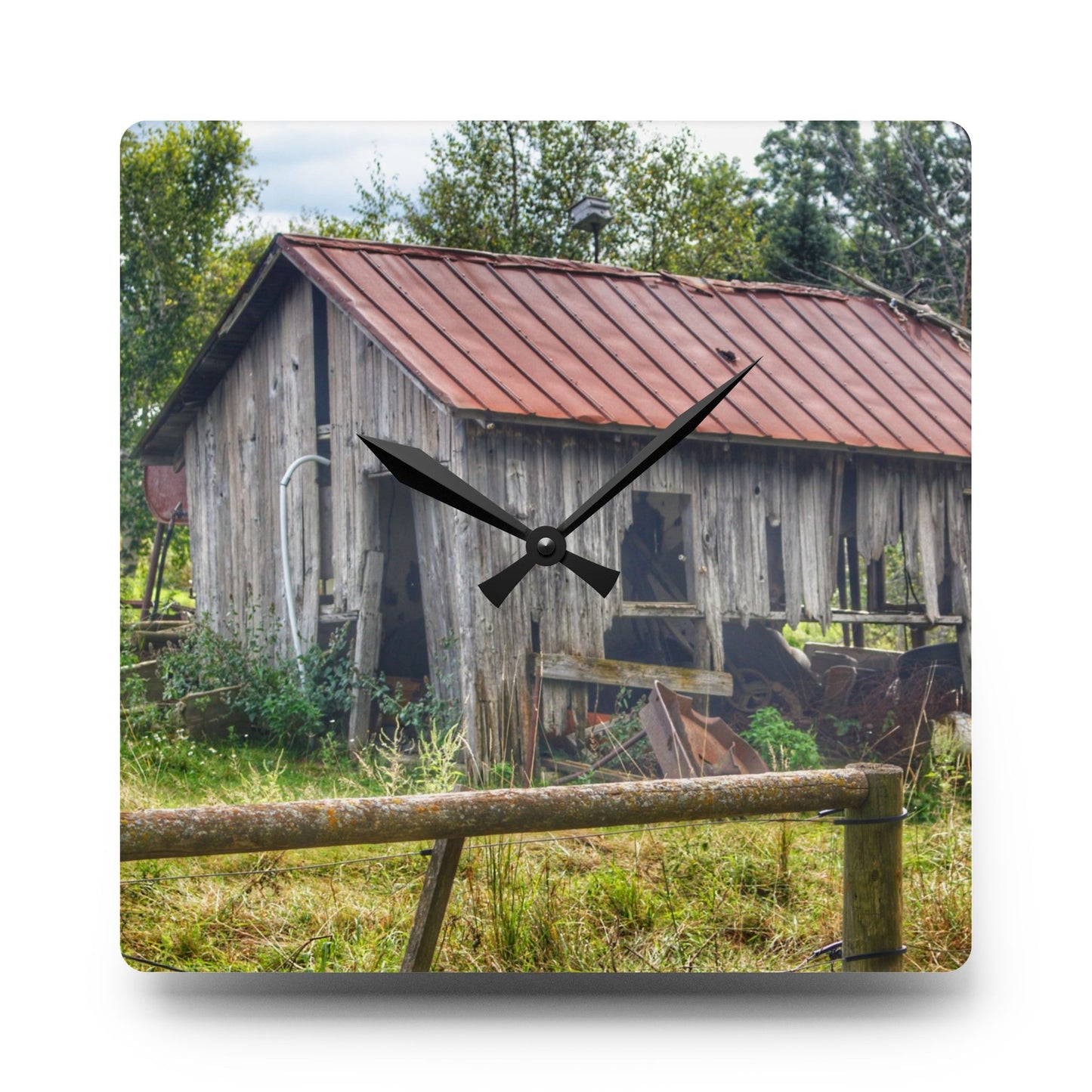 U R There Photography Silverwood Rusted Grey Shack Rustic Farmhouse Acrylic Analog Wall Clock