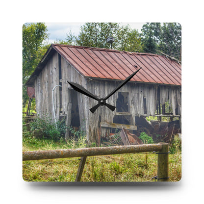 U R There Photography Silverwood Rusted Grey Shack Rustic Farmhouse Acrylic Analog Wall Clock