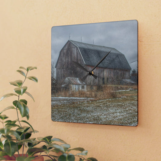 U R There Photography Mayville Road Grey Rustic Farmhouse Acrylic Analog Wall Clock