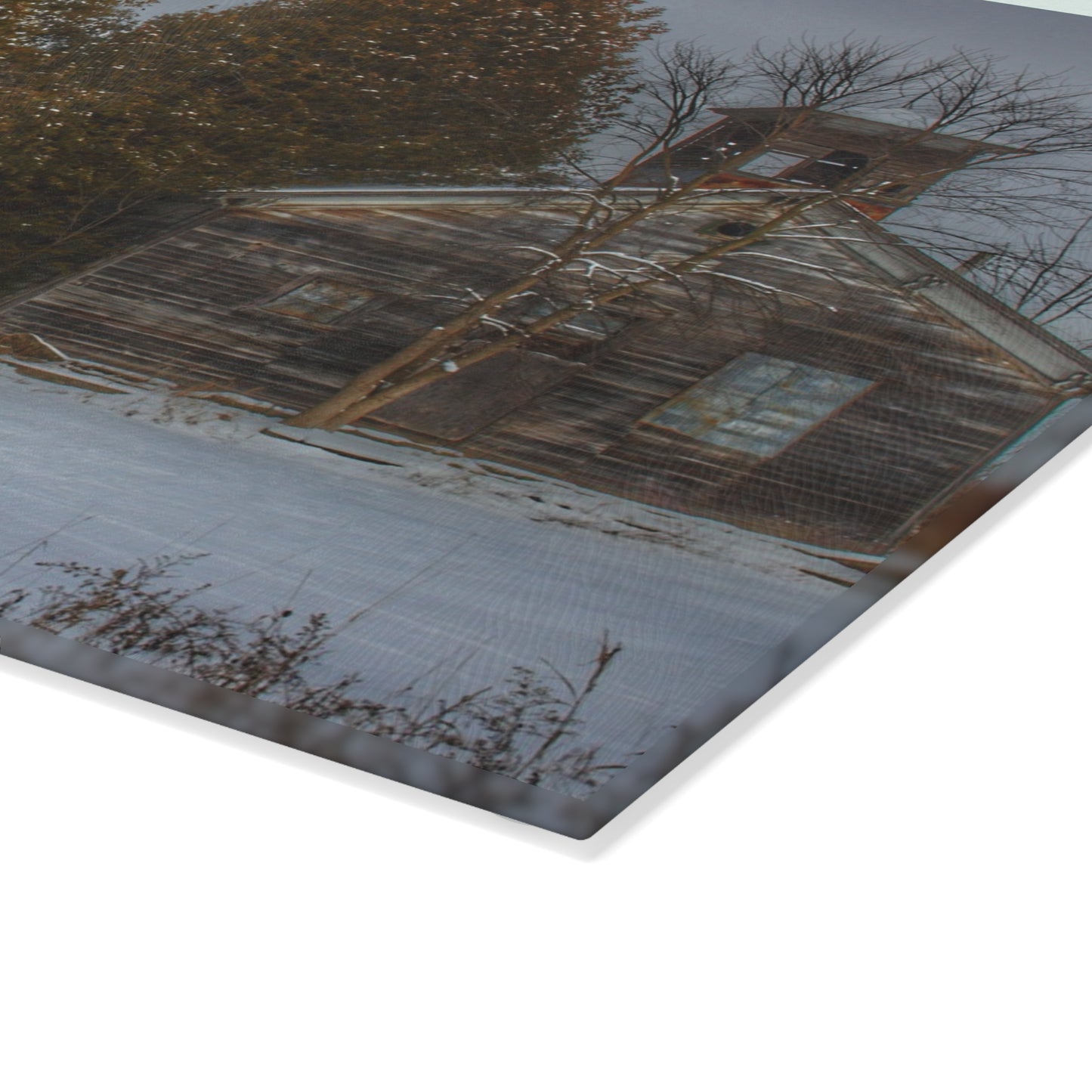 U R There Photography Vermilya Schoolhouse I Rustic Farmhouse Tempered-Glass Cutting Board