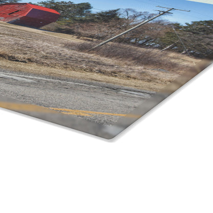 U R There Photography Maple Grove Little Red Rustic Farmhouse Tempered-Glass Cutting Board