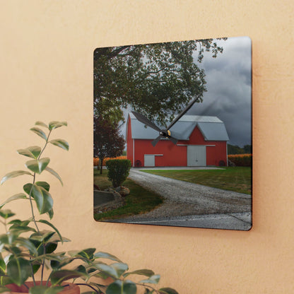U R There Photography Richville Road Red Rustic Farmhouse Acrylic Analog Wall Clock