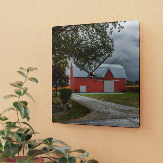U R There Photography Richville Road Red Rustic Farmhouse Acrylic Analog Wall Clock