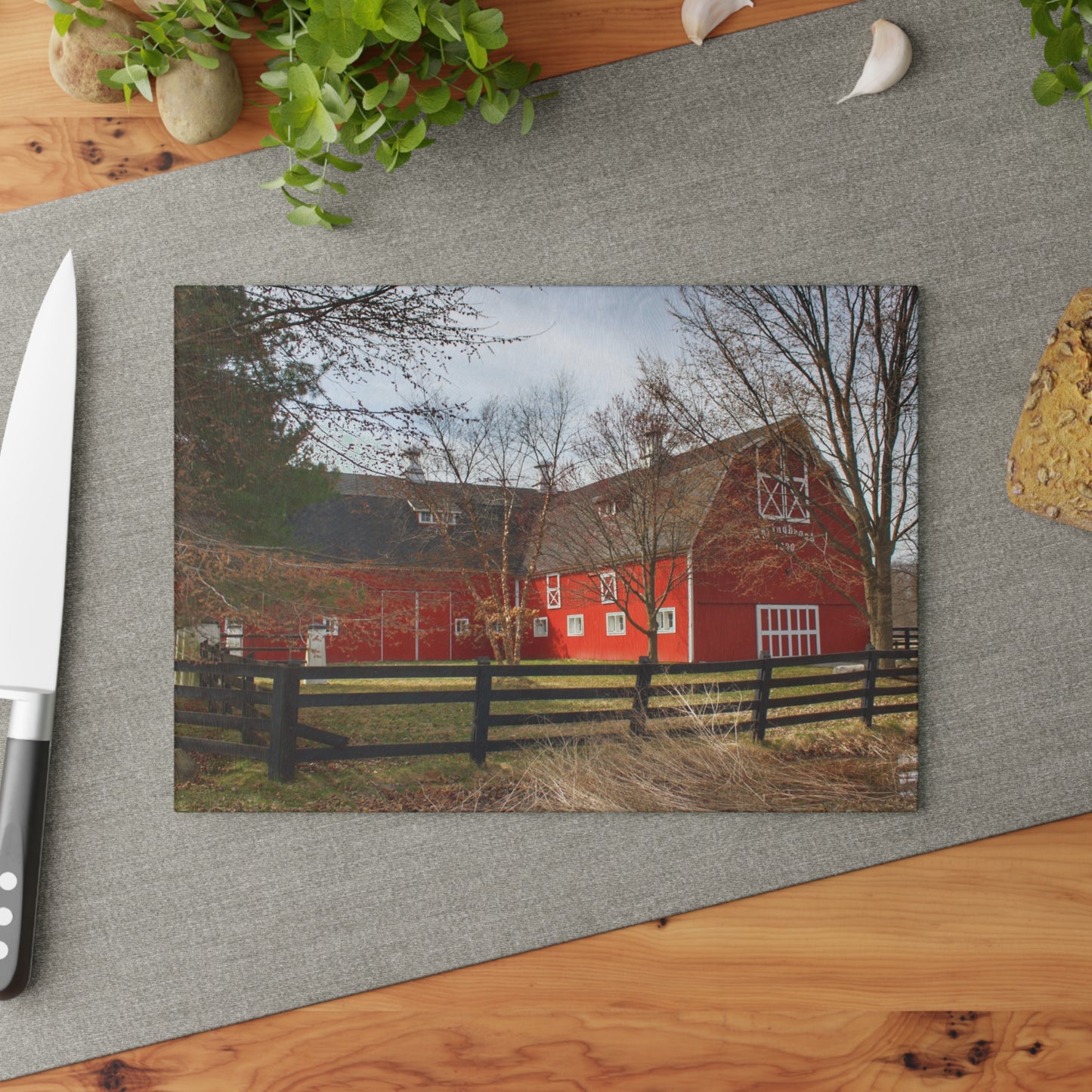 U R There Photography Thornville Road Red Rustic Farmhouse Tempered-Glass Cutting Board