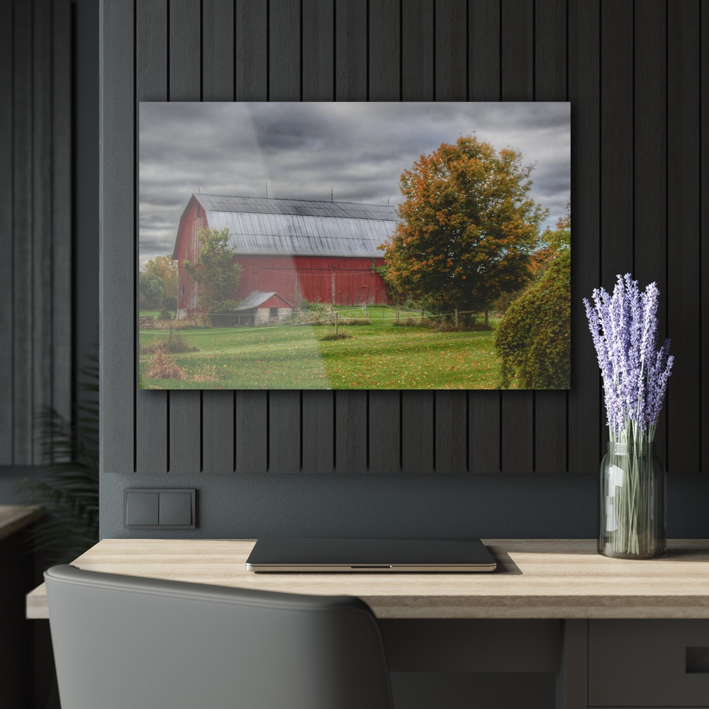 U R There Photography Columbiaville Red in Fall II Rustic Farmhouse Acrylic Wall Print