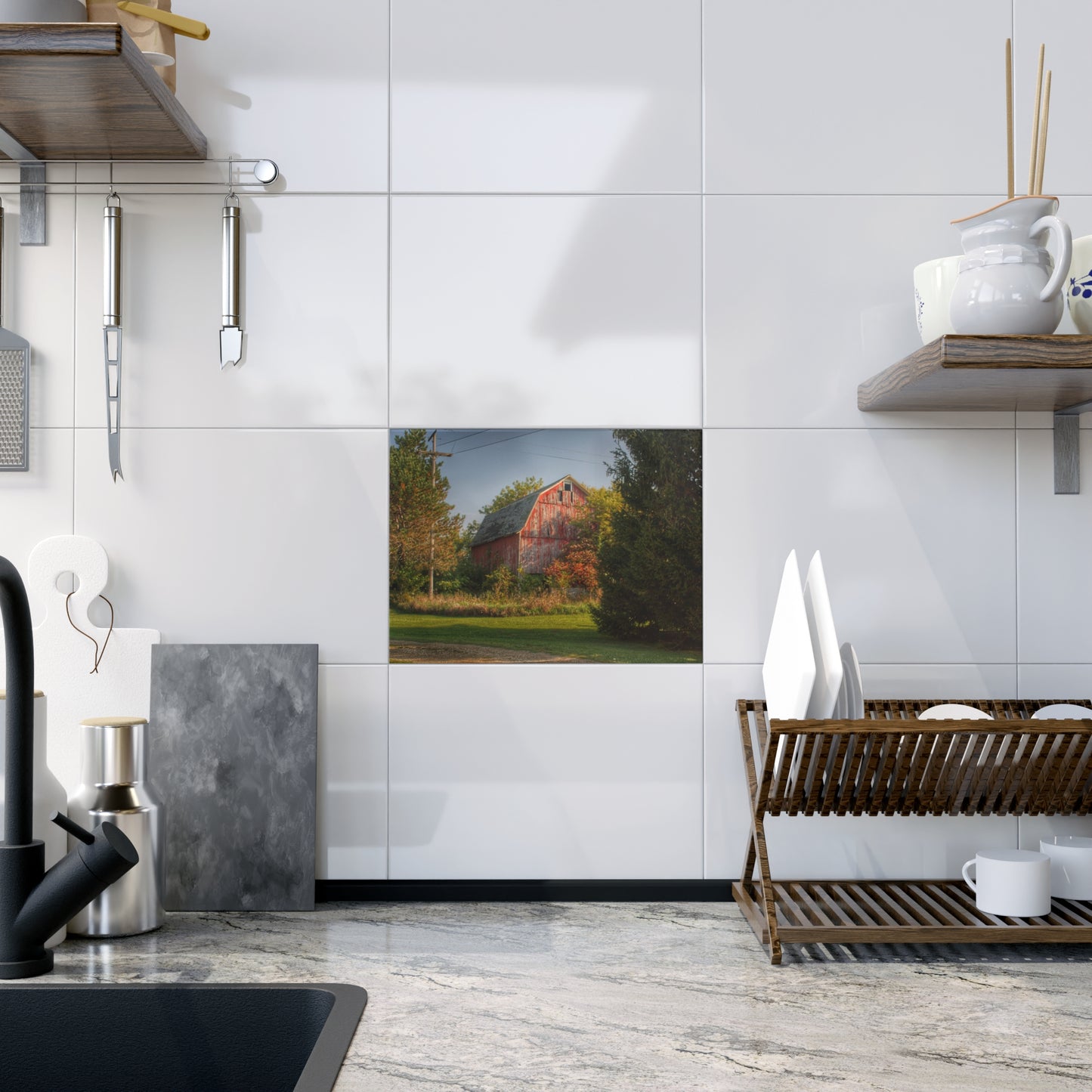 U R There Photography Belle River Red I Rustic Farmhouse Decorative Ceramic Tile