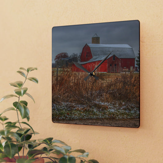 U R There Photography Hough Road Reds Rustic Farmhouse Acrylic Analog Wall Clock