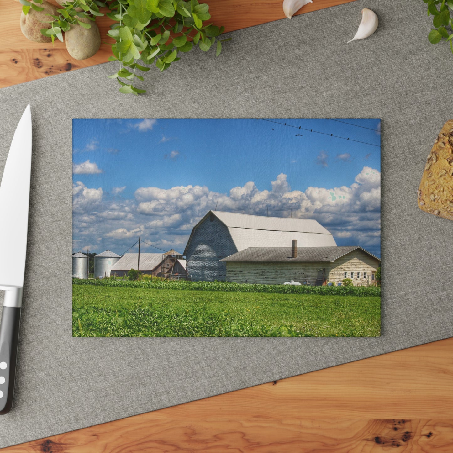 U R There Photography Lake Road Whites Rustic Farmhouse Tempered-Glass Cutting Board