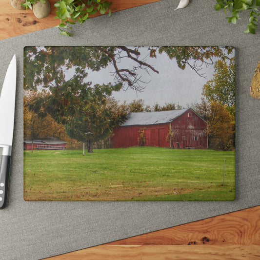 U R There Photography Hill Road Roadside Red Rustic Farmhouse Tempered-Glass Cutting Board