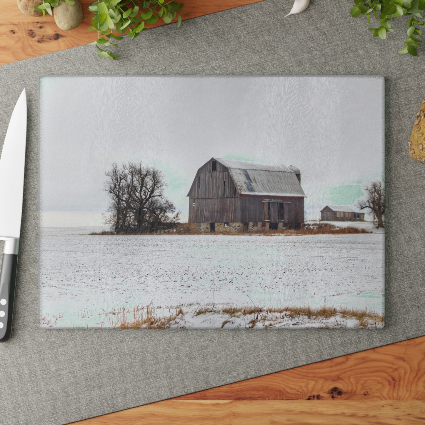 U R There Photography Frenchline Road Grey in Winter Rustic Farmhouse Tempered-Glass Cutting Board