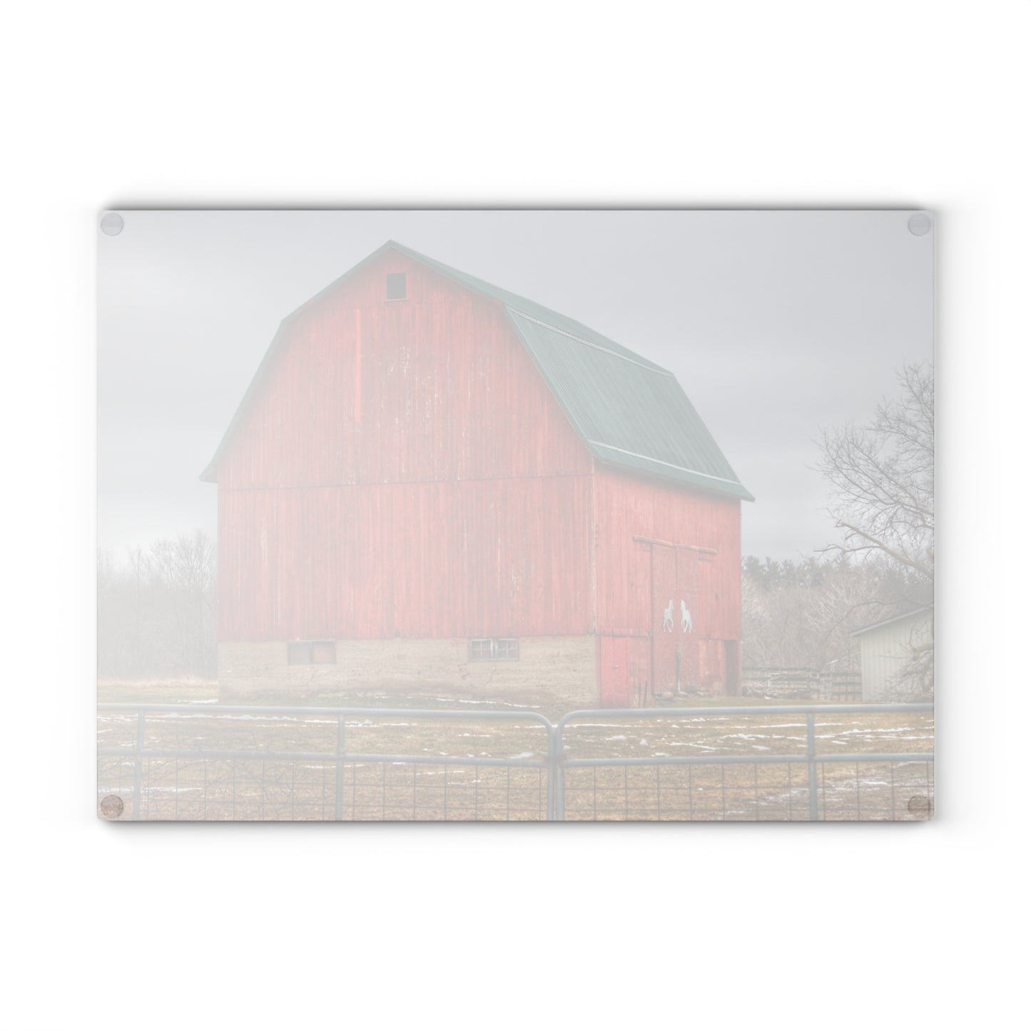 U R There Photography Lonsberry Red Rustic Farmhouse Tempered-Glass Cutting Board