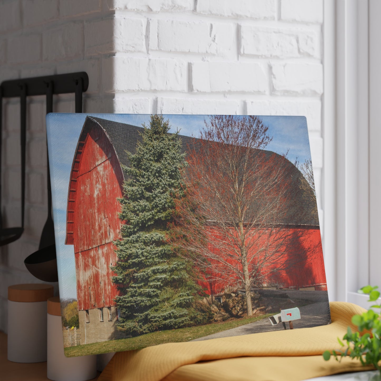 U R There Photography West Sutton Road Red Rustic Farmhouse Tempered-Glass Cutting Board