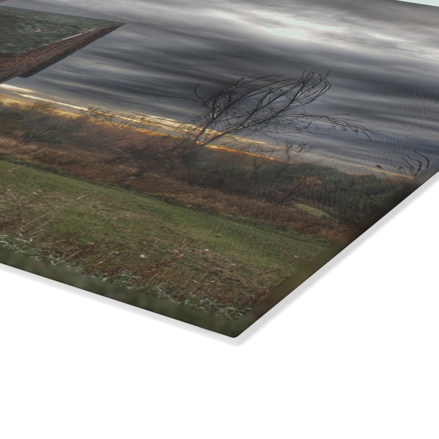 U R There Photography Pero Lake Road Grey II Rustic Farmhouse Tempered-Glass Cutting Board