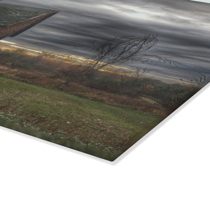 U R There Photography Pero Lake Road Grey II Rustic Farmhouse Tempered-Glass Cutting Board