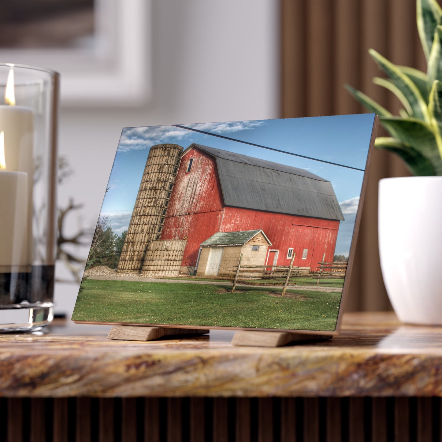 U R There Photography Brown City Lincoln Street Red Rustic Farmhouse Decorative Ceramic Tile 6" × 8" Matte