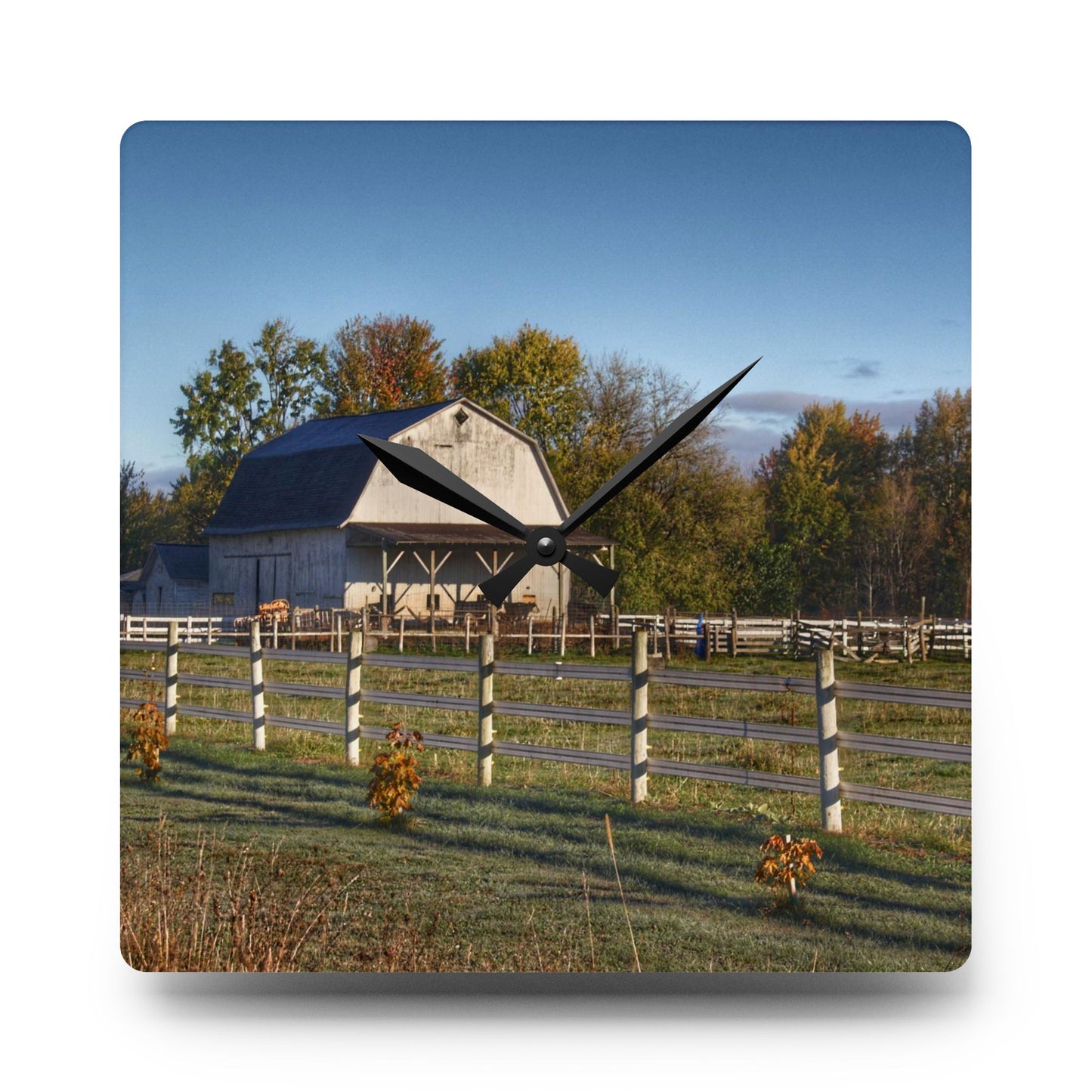U R There Photography Dayton Road White Rustic Farmhouse Acrylic Analog Wall Clock