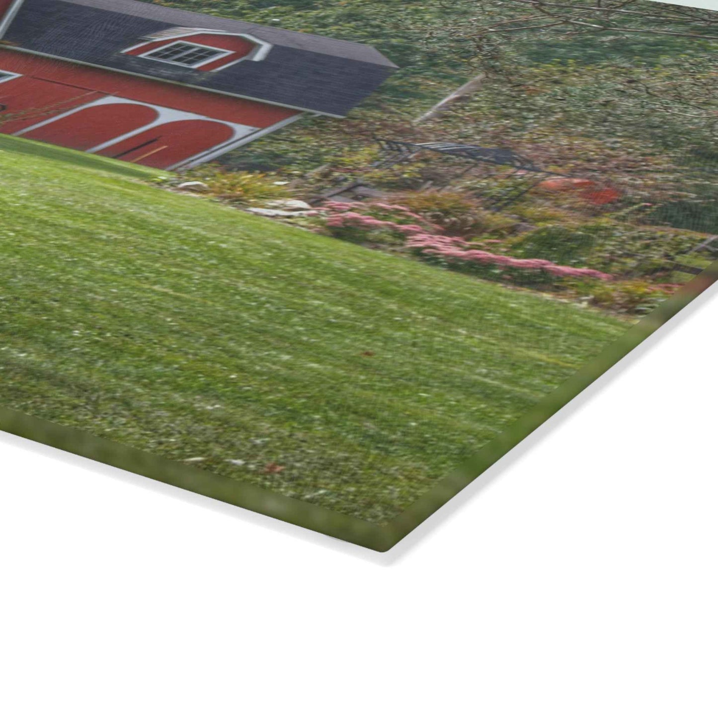 U R There Photography Charming Red Rustic Farmhouse Tempered-Glass Cutting Board