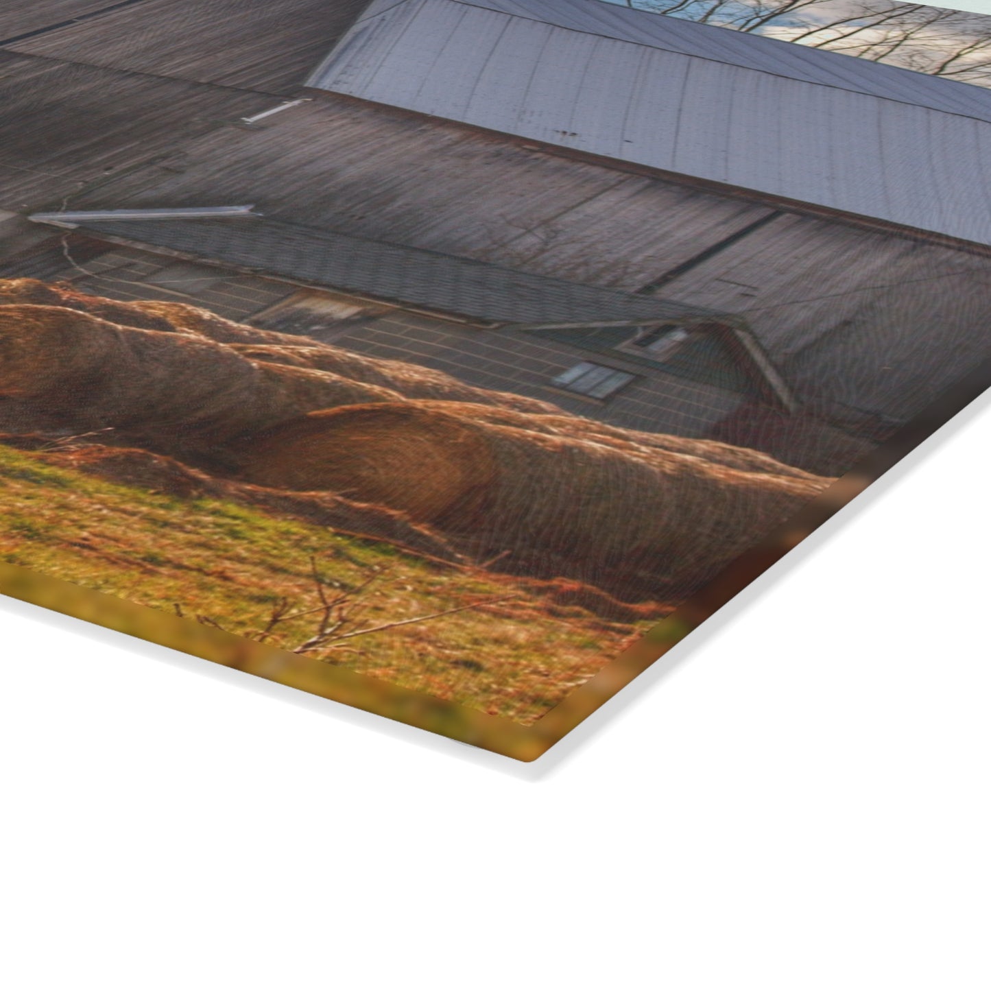 U R There Photography Sandusky Grey Haybarn Rustic Farmhouse Tempered-Glass Cutting Board