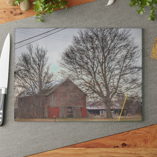 U R There Photography Almont Van Dyke Red III Rustic Farmhouse Tempered-Glass Cutting Board