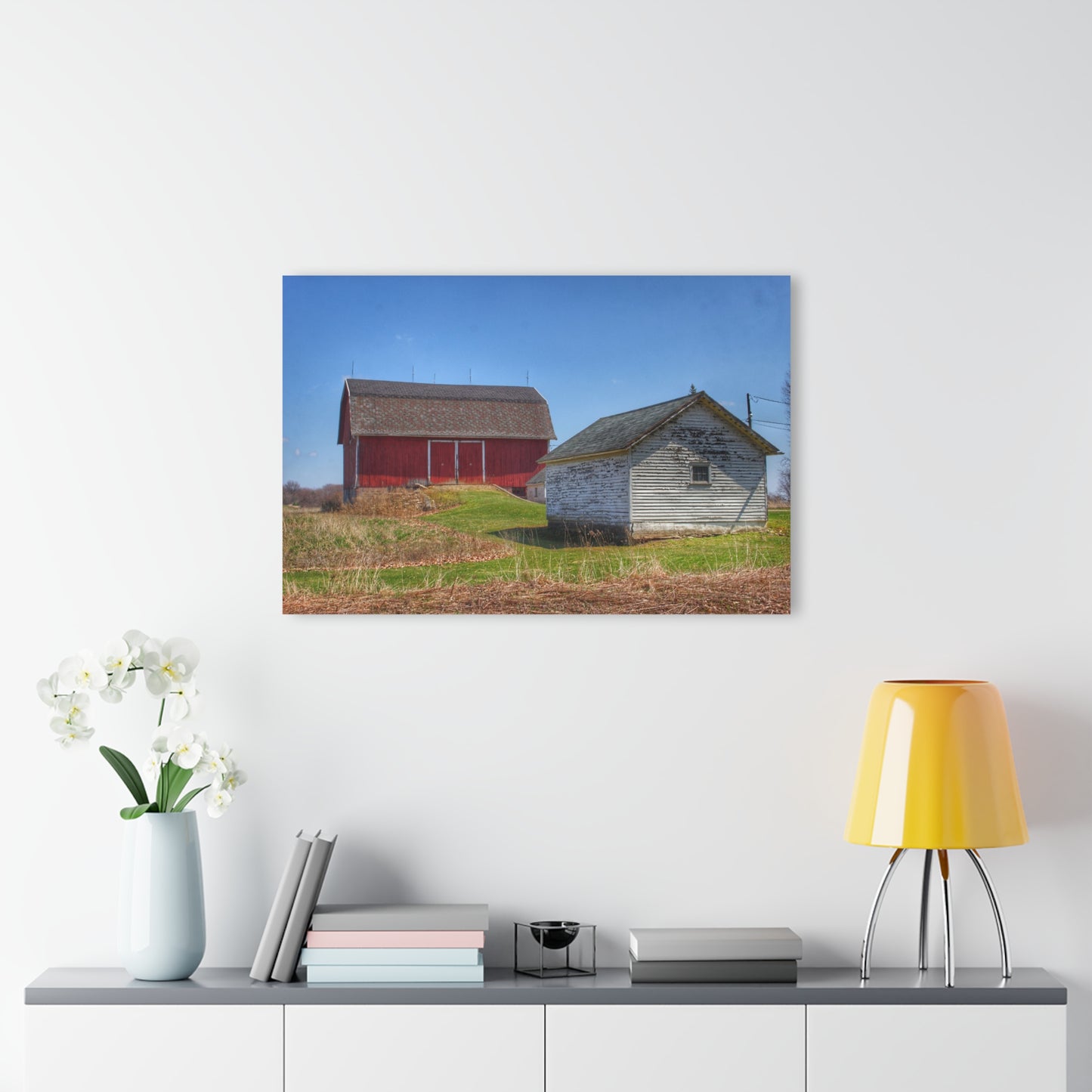 U R There Photography Hurd Corners Red and Little White Rustic Farmhouse Acrylic Wall Print
