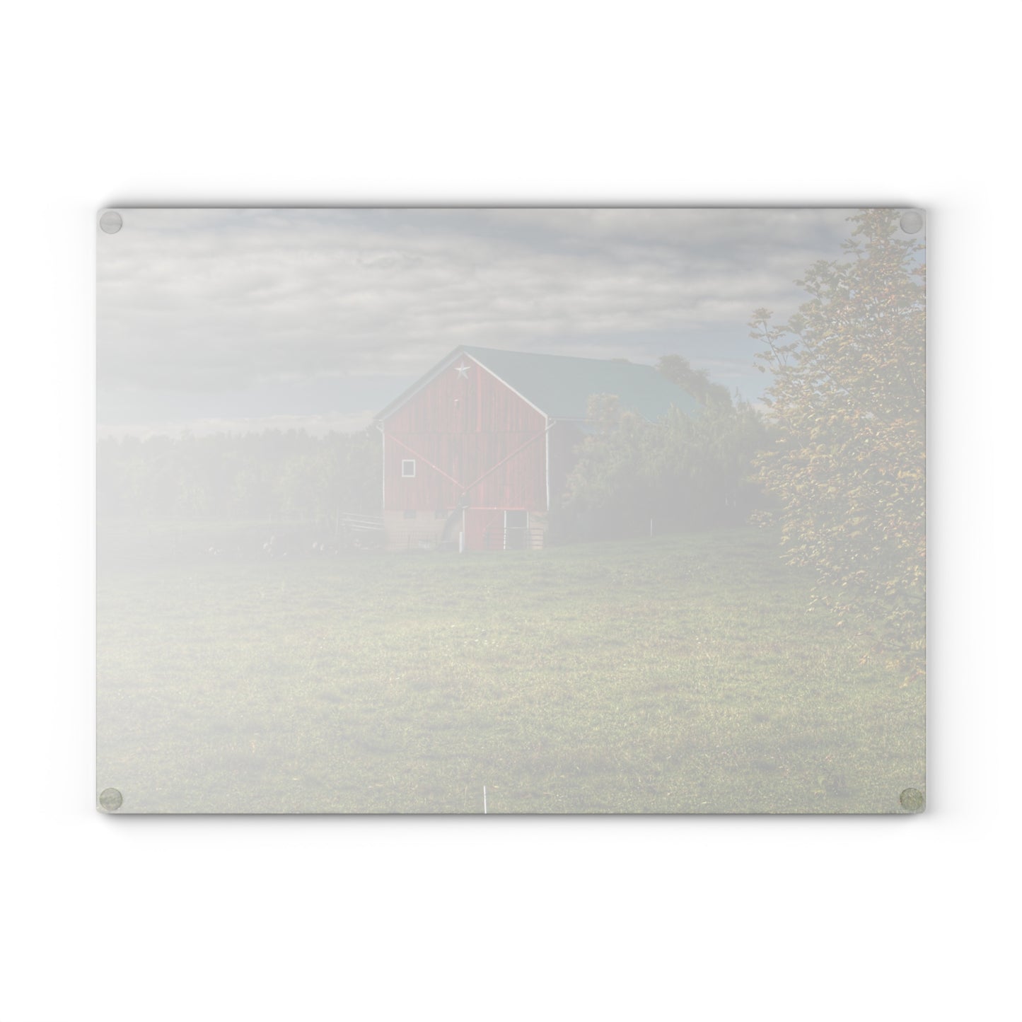 U R There Photography Kingston Plain Road Cow Barn Rustic Farmhouse Tempered-Glass Cutting Board