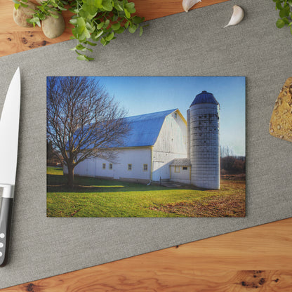 U R There Photography Elba White Rustic Farmhouse Tempered-Glass Cutting Board