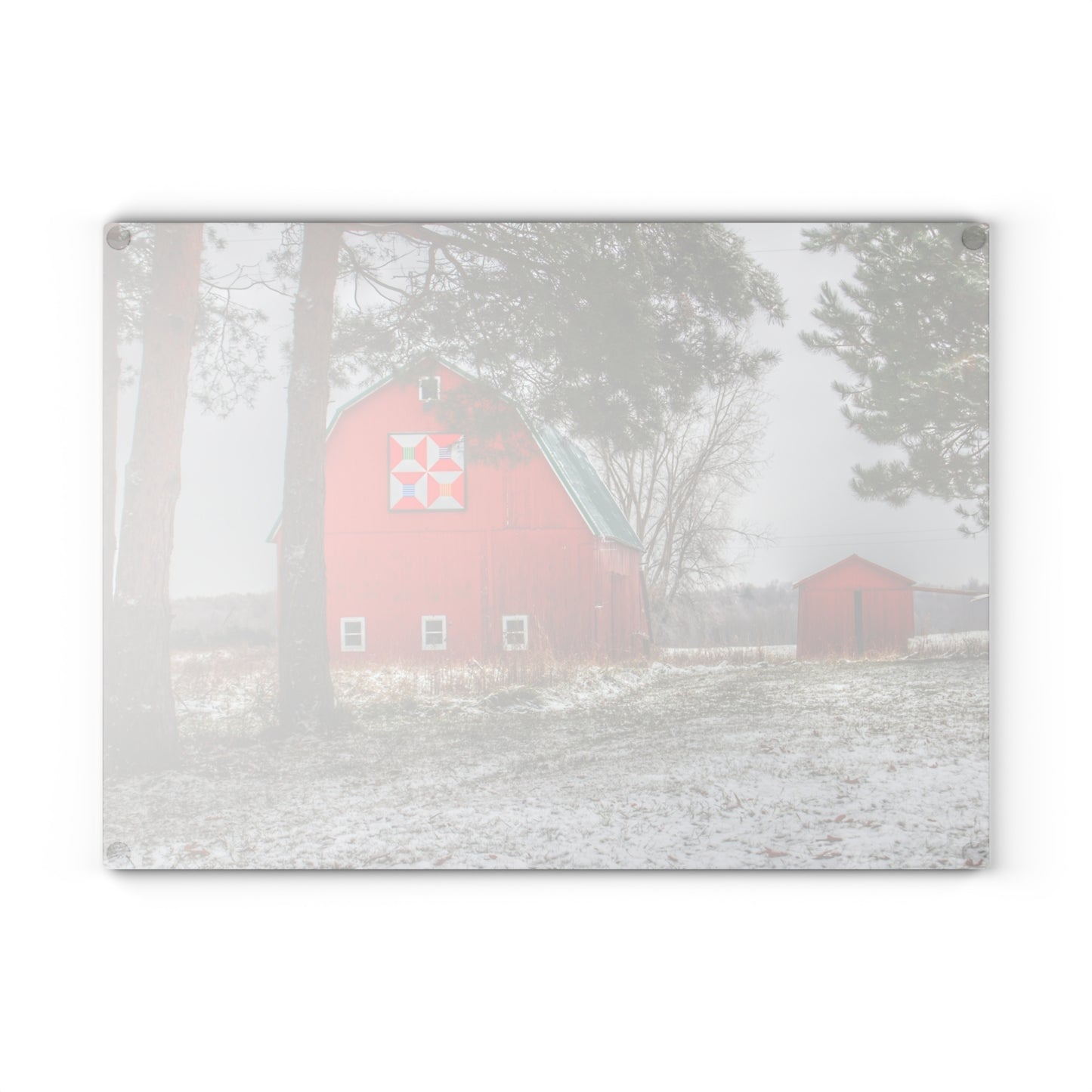 U R There Photography McKail Road Quilted Red Rustic Farmhouse Tempered-Glass Cutting Board