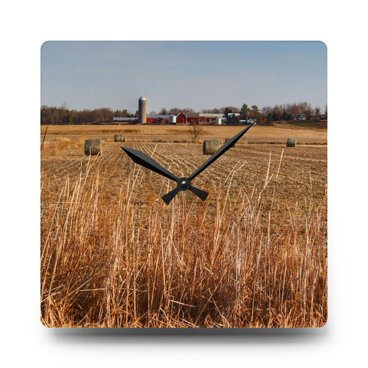 U R There Photography Across the Field on Johnsonmill Road Rustic Farmhouse Acrylic Analog Wall Clock 10.75'' × 10.75'' (Square)