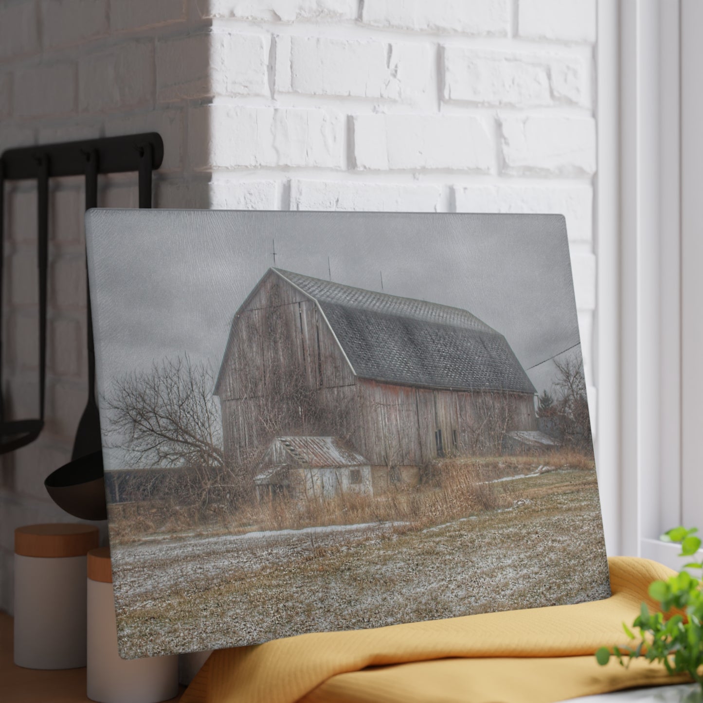 U R There Photography Mayville Road Grey Rustic Farmhouse Tempered-Glass Cutting Board