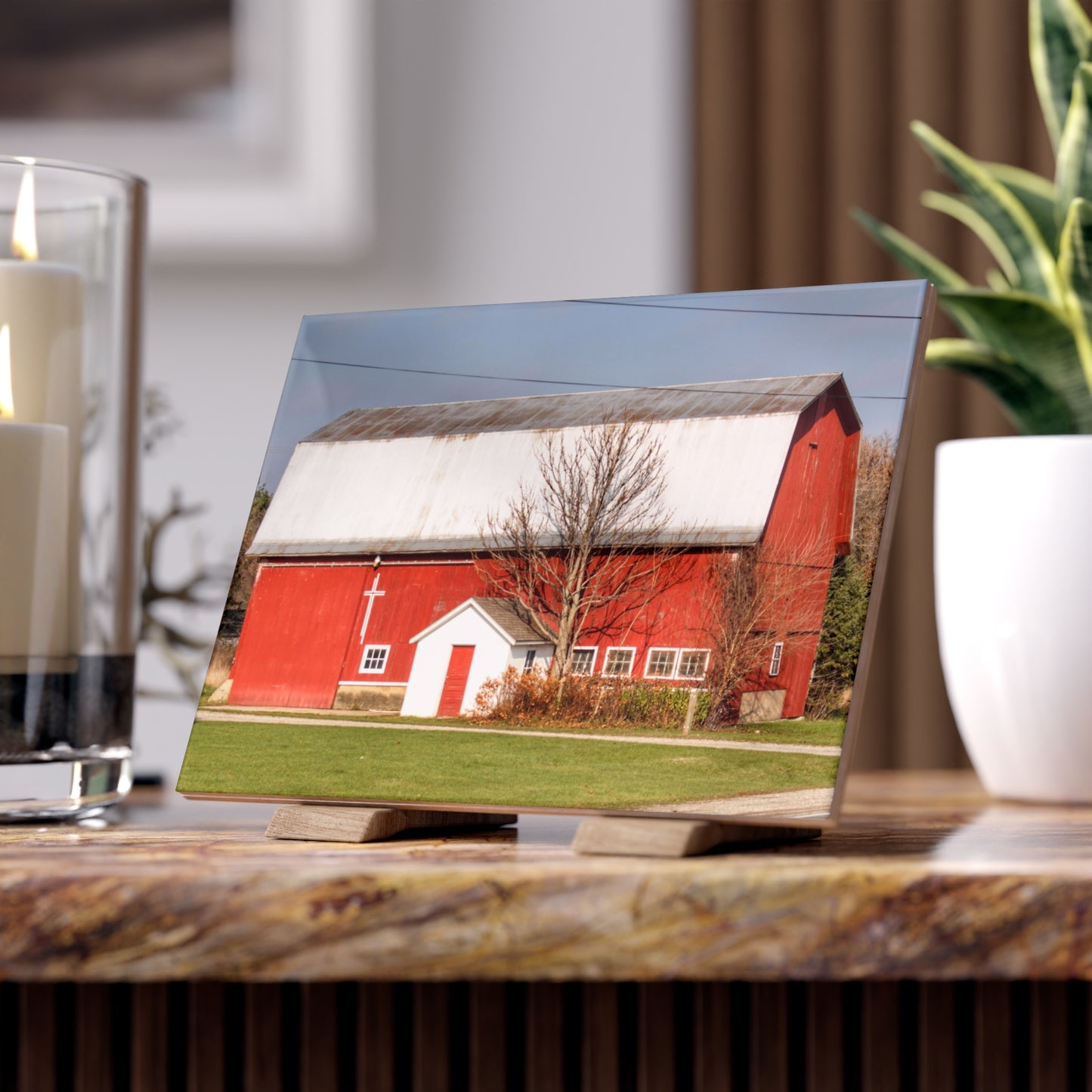 U R There Photography Bray Road Red I Rustic Farmhouse Decorative Ceramic Tile