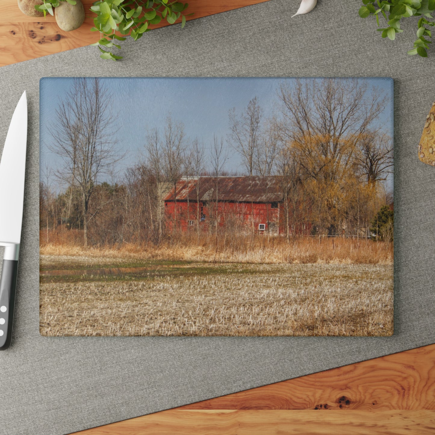 U R There Photography Hidden Scotch Settlement Red Rustic Farmhouse Tempered-Glass Cutting Board