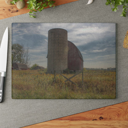 U R There Photography Mushroom Road Red II Rustic Farmhouse Tempered-Glass Cutting Board 8"x 11"