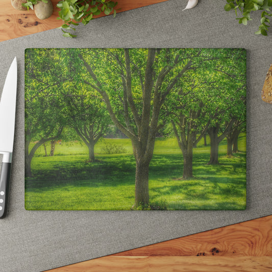 U R There Photography Spring Trees in Chartreuse Rustic Farmhouse Tempered-Glass Cutting Board