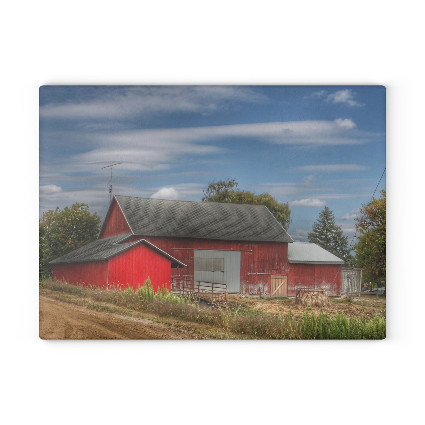 U R There Photography Wheeling Road Barn Rustic Farmhouse Tempered-Glass Cutting Board