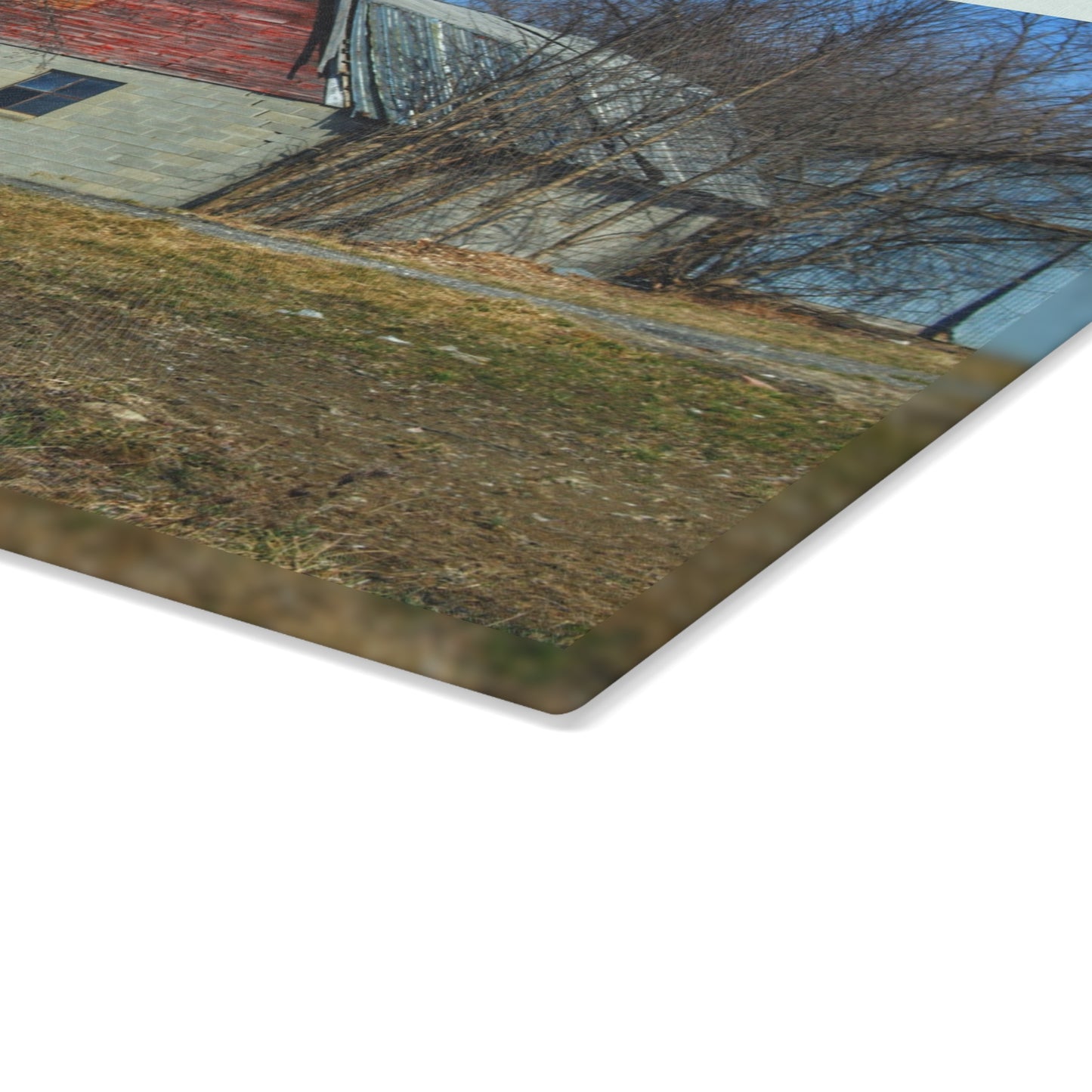 U R There Photography Indian Trail Block Barn at the Bend Rustic Farmhouse Tempered-Glass Cutting Board